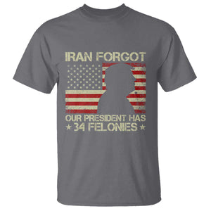 Iran Forgot Our President Has 34 Felonies T Shirt - Funny Political Satire Patriotic Flag TS02 Charcoal Print Your Wear