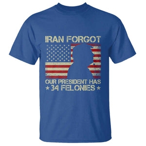 Iran Forgot Our President Has 34 Felonies T Shirt - Funny Political Satire Patriotic Flag TS02 Royal Blue Print Your Wear
