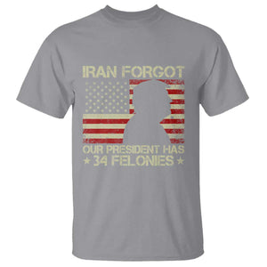 Iran Forgot Our President Has 34 Felonies T Shirt - Funny Political Satire Patriotic Flag TS02 Sport Gray Print Your Wear
