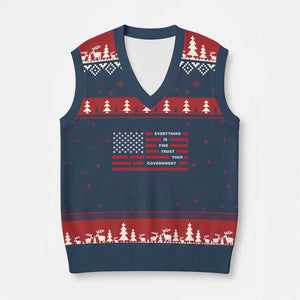 Everything Is Fine Trust Your Government Patriotic Flag V-Neck Knit Sweater Vest Sarcastic Political Humor TS02 Navy Red Print Your Wear