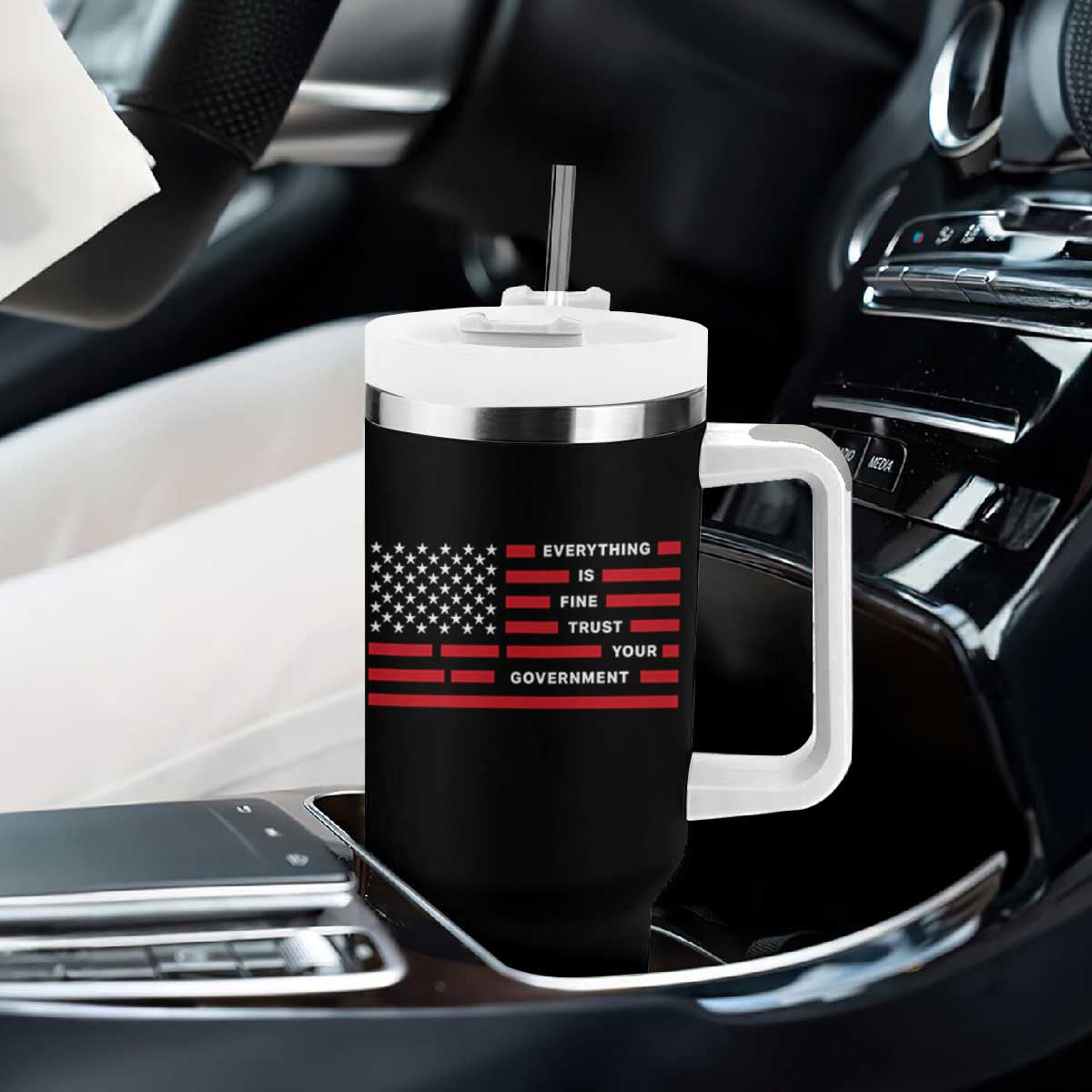 Everything Is Fine Trust Your Government Patriotic Flag Tumbler With Handle Sarcastic Political Humor TS02 Print Your Wear