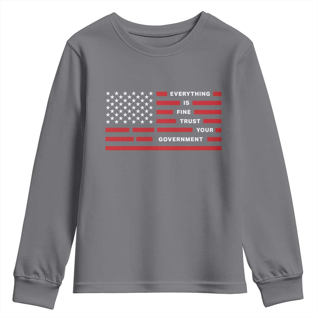 Everything Is Fine Trust Your Government Patriotic Flag Youth Sweatshirt Sarcastic Political Humor TS02 Charcoal Print Your Wear