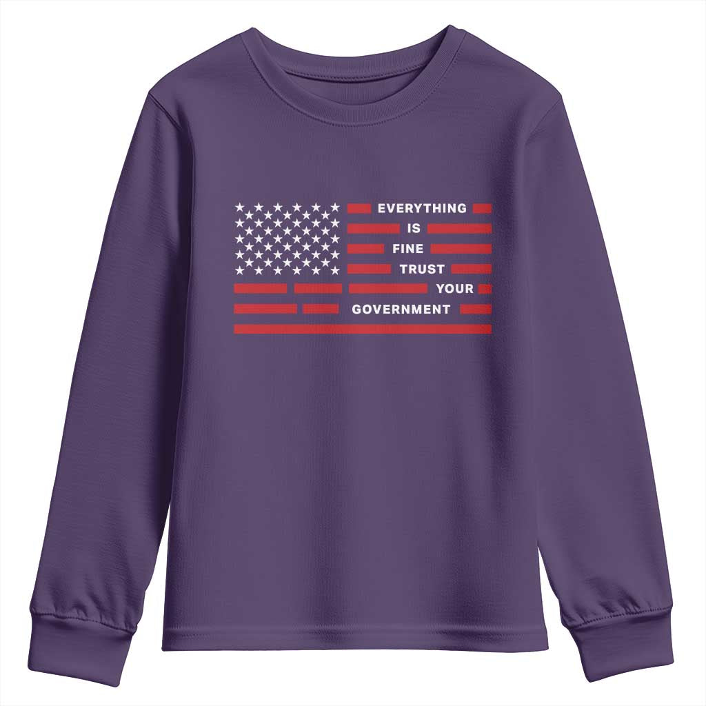 Everything Is Fine Trust Your Government Patriotic Flag Youth Sweatshirt Sarcastic Political Humor TS02 Purple Print Your Wear