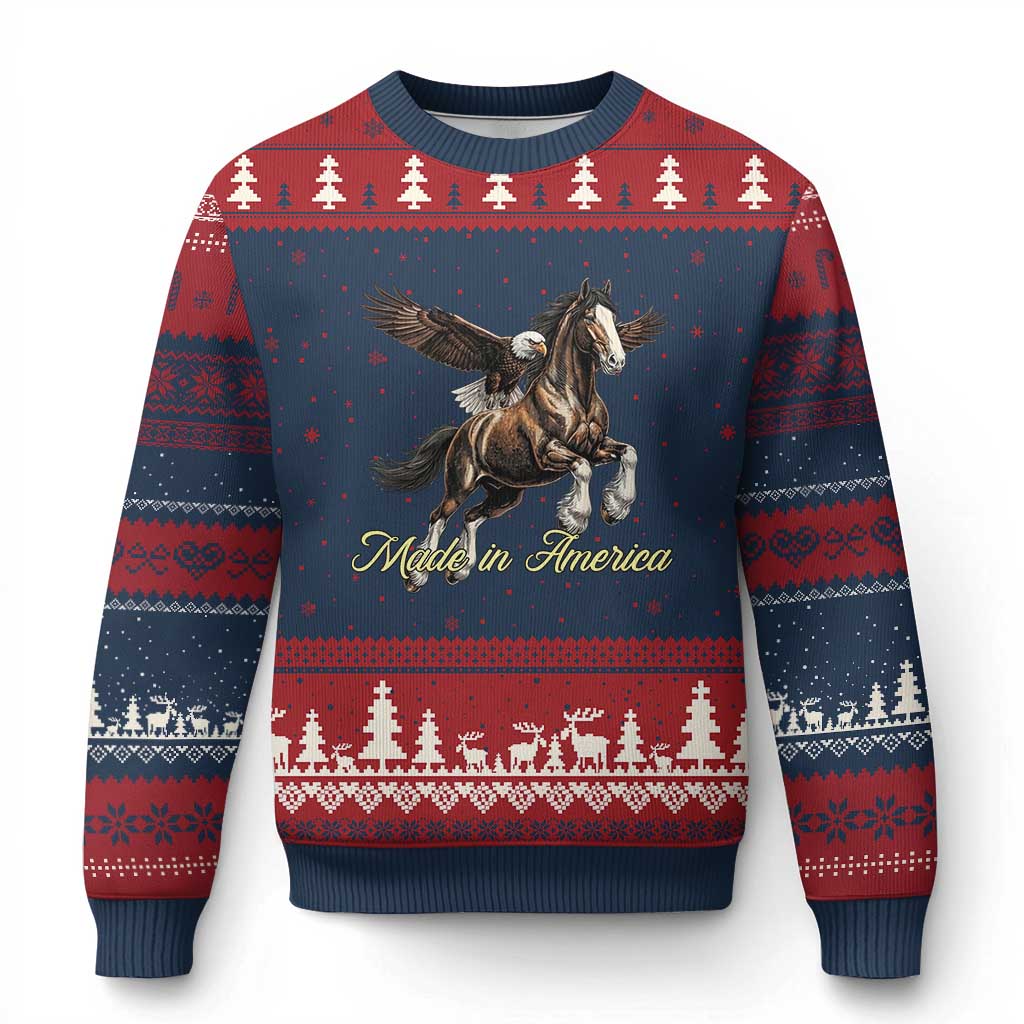 Made in America Patriotic Eagle and Horse Ugly Christmas Sweater Strong American Pride Western Style TS02 Navy Red Print Your Wear