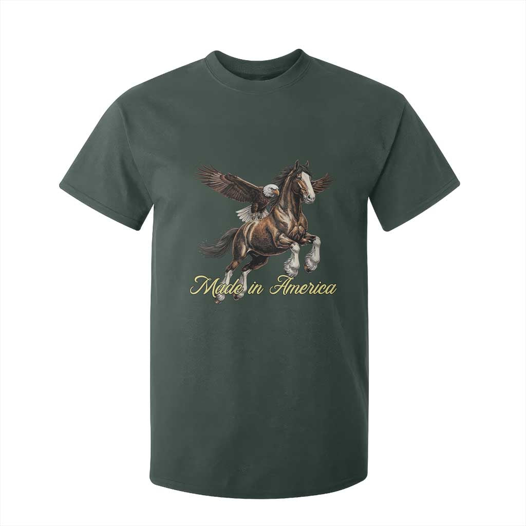 Made in America Patriotic Eagle and Horse T Shirt For Kid Strong American Pride Western Style TS02 Dark Forest Green Print Your Wear