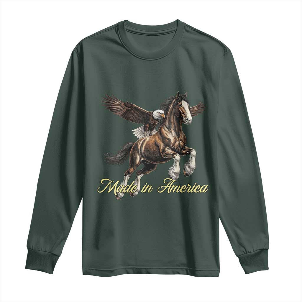 Made in America Patriotic Eagle and Horse Long Sleeve Shirt Strong American Pride Western Style TS02 Dark Forest Green Print Your Wear