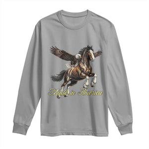 Made in America Patriotic Eagle and Horse Long Sleeve Shirt Strong American Pride Western Style TS02 Sport Gray Print Your Wear