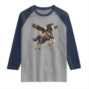 Made in America Patriotic Eagle and Horse Raglan Shirt Strong American Pride Western Style TS02 Sport Gray Navy Print Your Wear