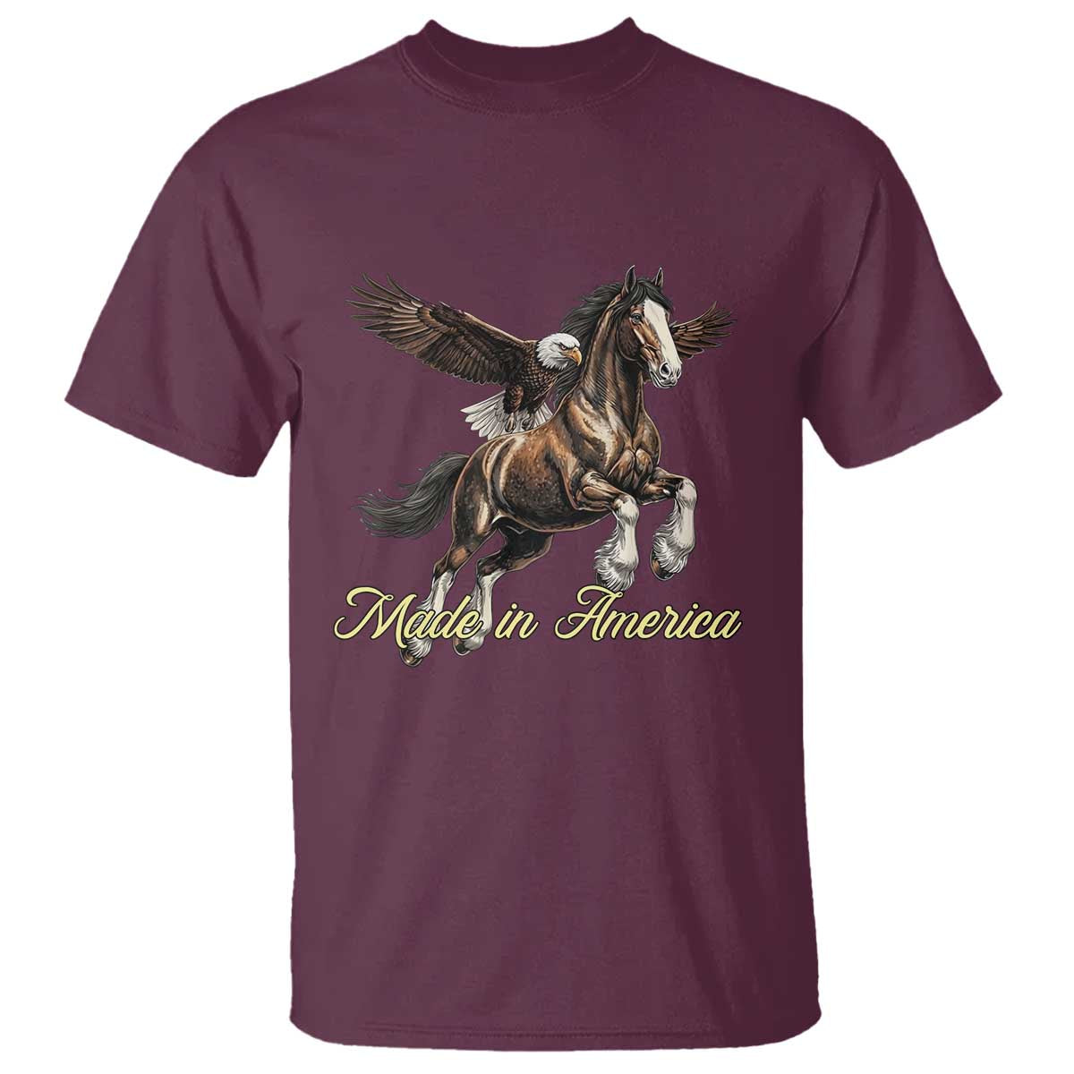 Made in America Patriotic Eagle and Horse T Shirt Strong American Pride Western Style TS02 Maroon Print Your Wear