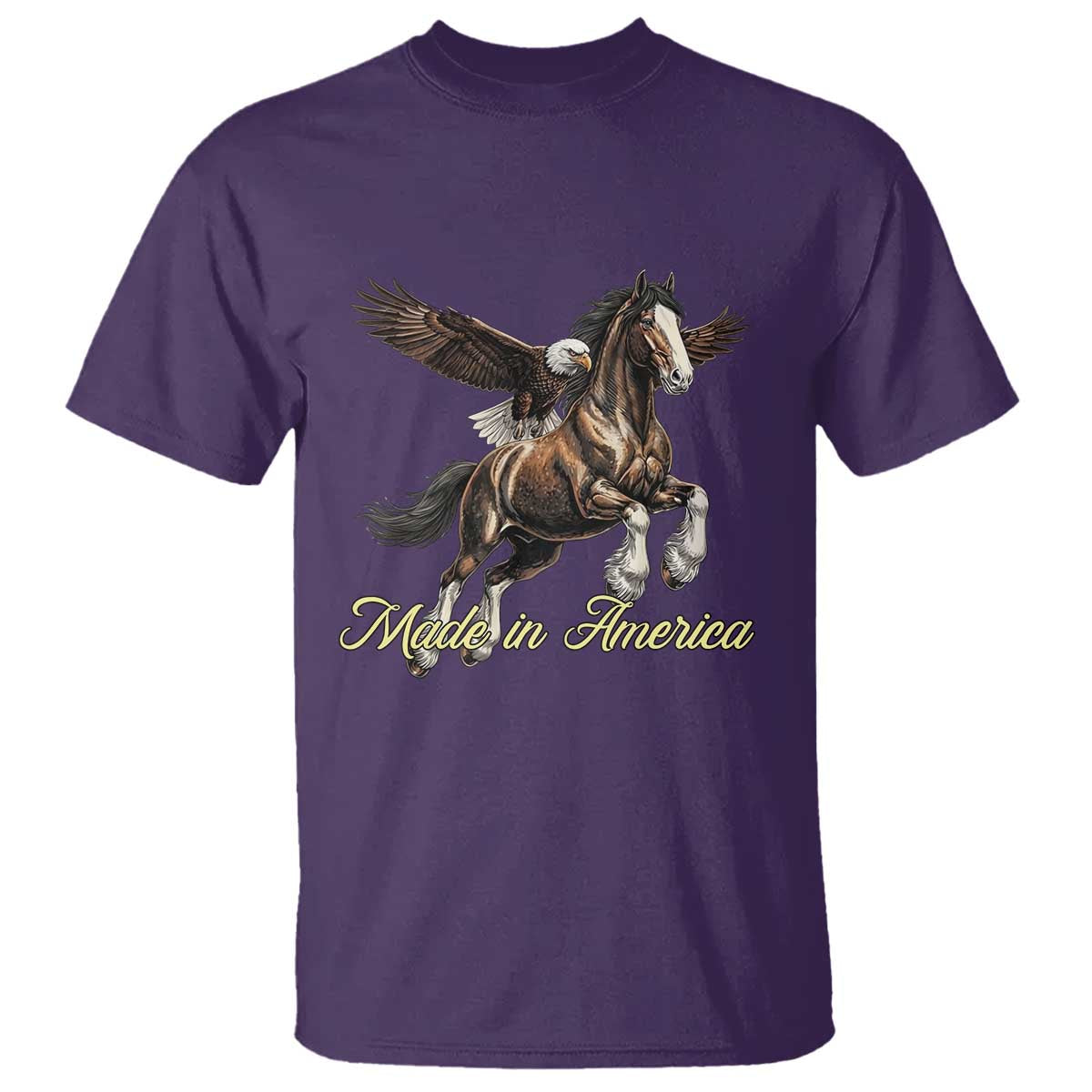 Made in America Patriotic Eagle and Horse T Shirt Strong American Pride Western Style TS02 Purple Print Your Wear