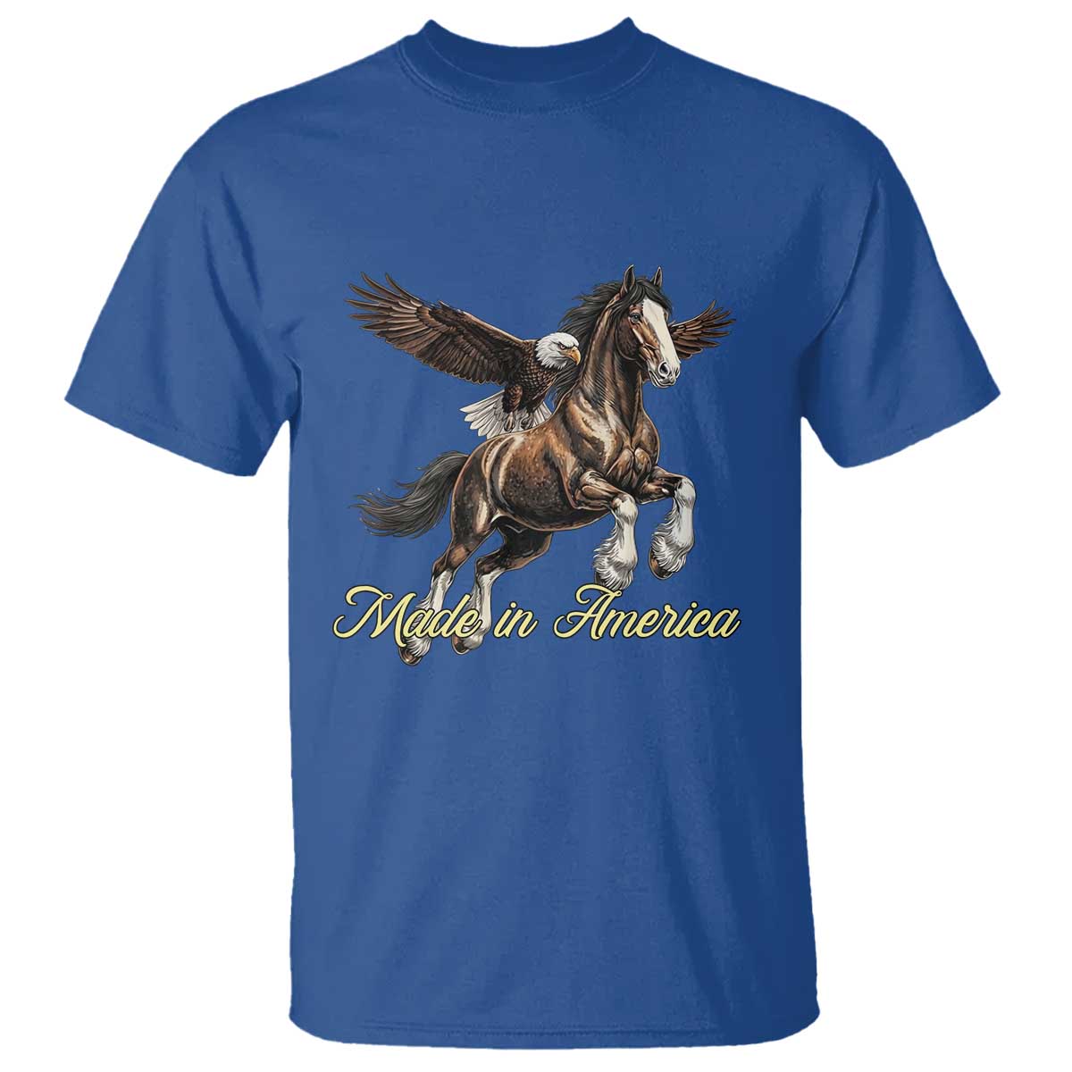 Made in America Patriotic Eagle and Horse T Shirt Strong American Pride Western Style TS02 Royal Blue Print Your Wear