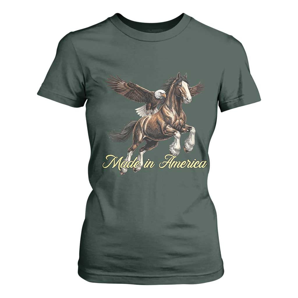 Made in America Patriotic Eagle and Horse T Shirt For Women Strong American Pride Western Style TS02 Dark Forest Green Print Your Wear