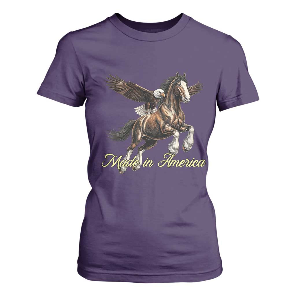 Made in America Patriotic Eagle and Horse T Shirt For Women Strong American Pride Western Style TS02 Purple Print Your Wear