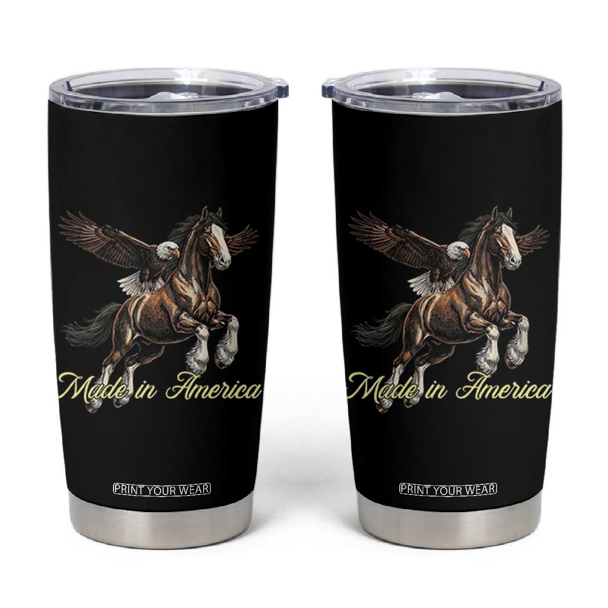 Made in America Patriotic Eagle and Horse Tumbler Cup Strong American Pride Western Style TS02 Black Print Your Wear
