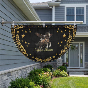 Made in America American Eagle and Horse Patriotic Fan Flag Strong American Pride Western Style