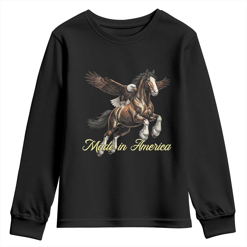Made in America Patriotic Eagle and Horse Youth Sweatshirt Strong American Pride Western Style TS02 Black Print Your Wear