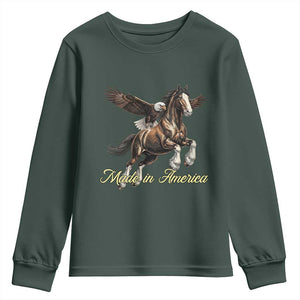 Made in America Patriotic Eagle and Horse Youth Sweatshirt Strong American Pride Western Style TS02 Dark Forest Green Print Your Wear
