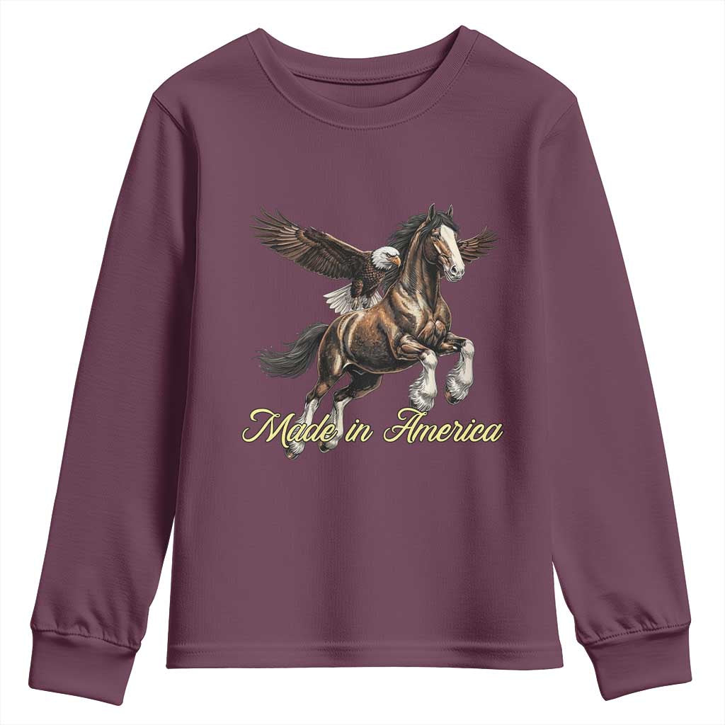 Made in America Patriotic Eagle and Horse Youth Sweatshirt Strong American Pride Western Style TS02 Maroon Print Your Wear