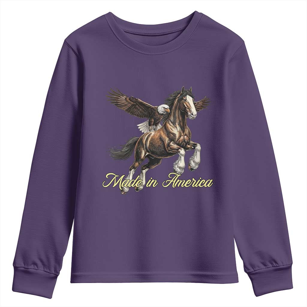 Made in America Patriotic Eagle and Horse Youth Sweatshirt Strong American Pride Western Style TS02 Purple Print Your Wear