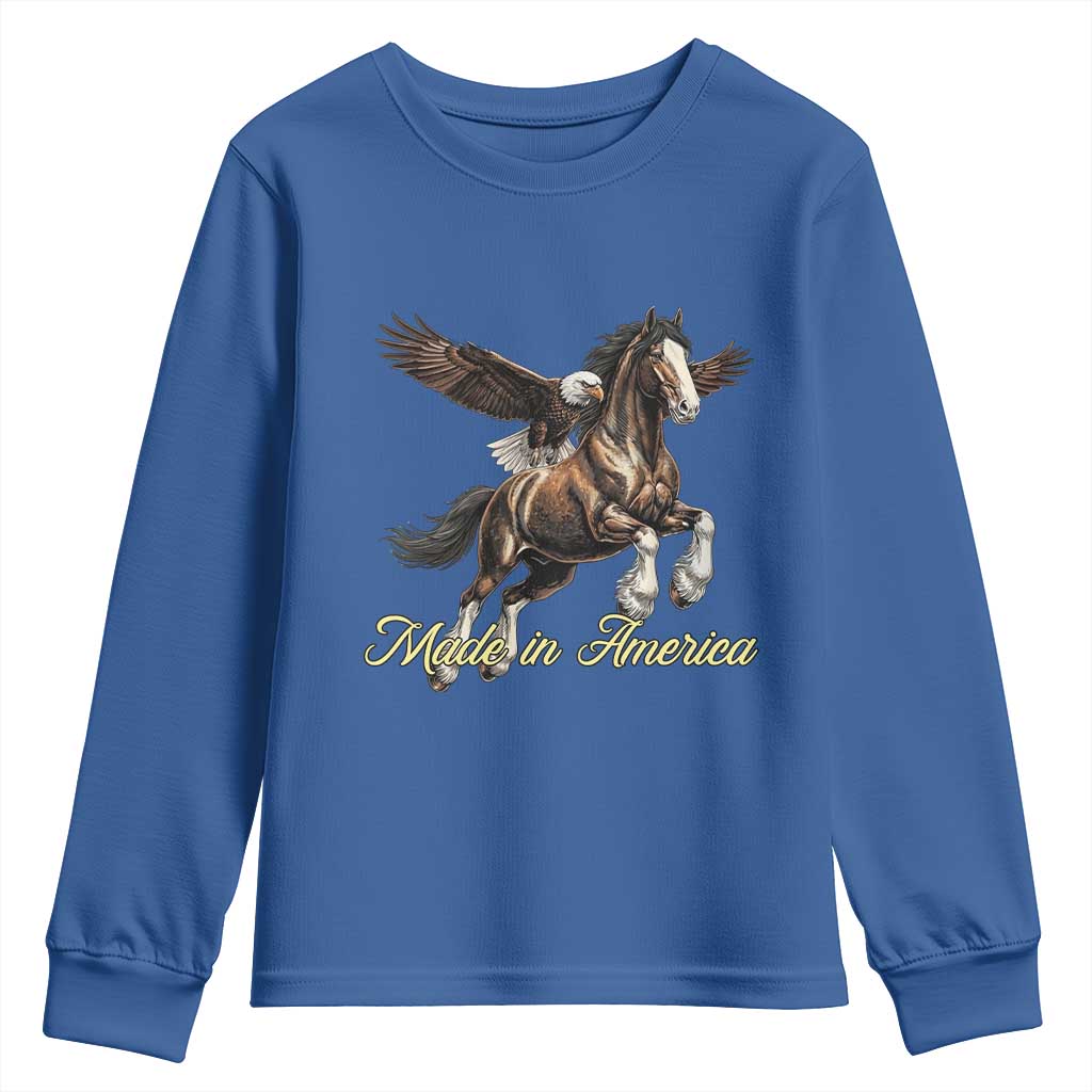 Made in America Patriotic Eagle and Horse Youth Sweatshirt Strong American Pride Western Style TS02 Royal Blue Print Your Wear