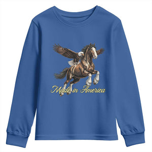 Made in America Patriotic Eagle and Horse Youth Sweatshirt Strong American Pride Western Style TS02 Royal Blue Print Your Wear