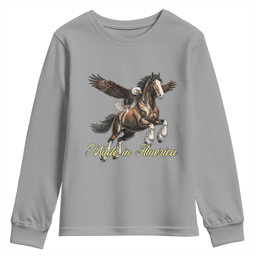 Made in America Patriotic Eagle and Horse Youth Sweatshirt Strong American Pride Western Style TS02 Sport Gray Print Your Wear