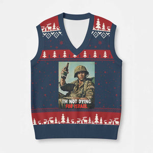 I’m Not Dying For Israel America First Veteran V-Neck Knit Sweater Vest Anti Foreign War Military Statement TS02 Navy Red Print Your Wear