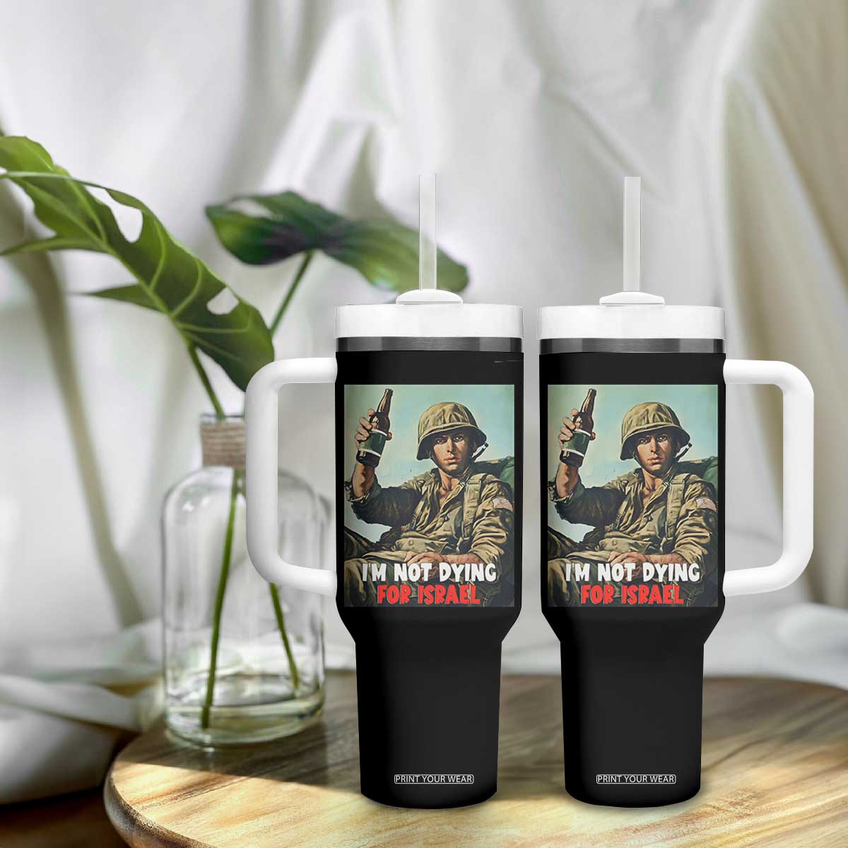 I’m Not Dying For Israel America First Veteran Tumbler With Handle Anti Foreign War Military Statement TS02 Print Your Wear