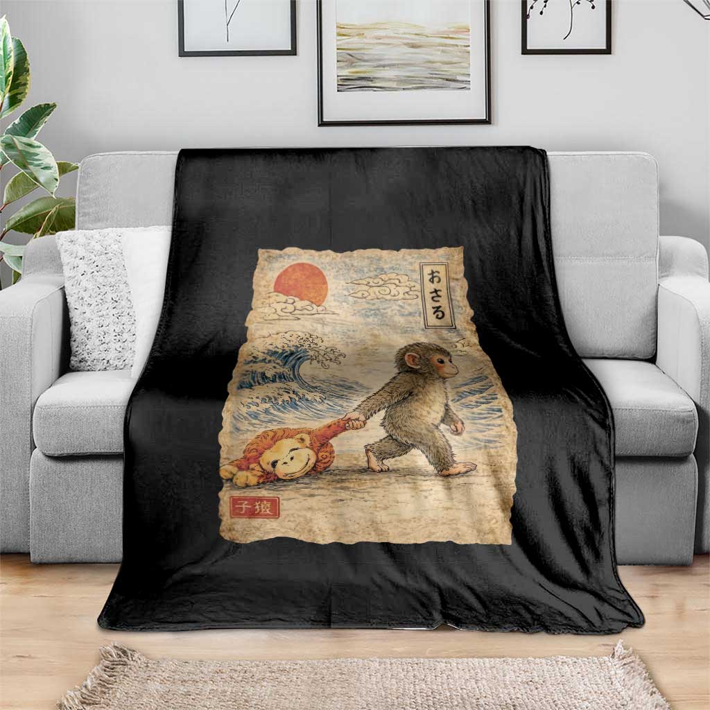 Baby Punch the Monkey Japanese Style Graphic Throw Blanket Dragging Plush Toy Vintage Art Gift TS02 Print Your Wear