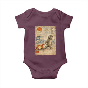 Baby Punch the Monkey Japanese Style Graphic Baby Onesie Dragging Plush Toy Vintage Art Gift TS02 Maroon Print Your Wear