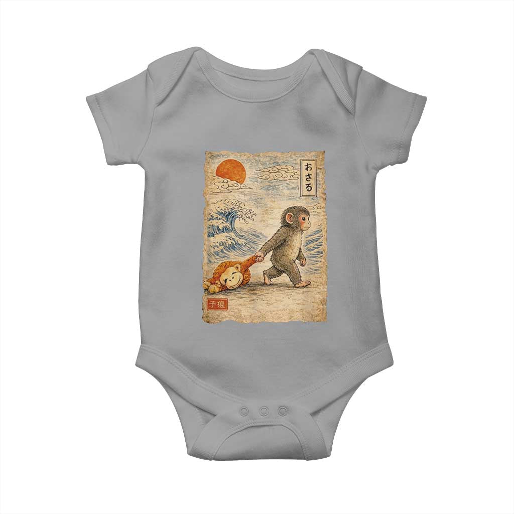 Baby Punch the Monkey Japanese Style Graphic Baby Onesie Dragging Plush Toy Vintage Art Gift TS02 Sport Gray Print Your Wear