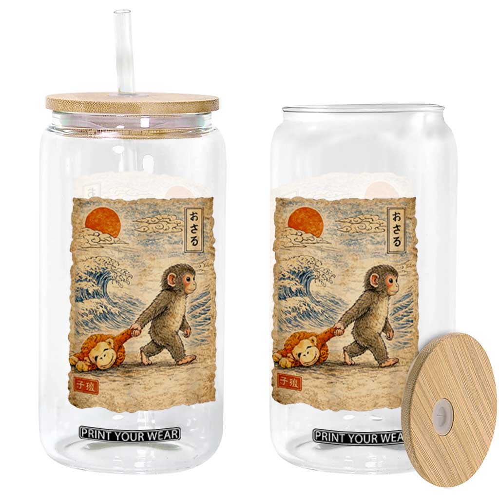 Baby Punch the Monkey Japanese Style Graphic Glass Can Dragging Plush Toy Vintage Art Gift TS02 Print Your Wear