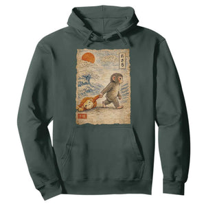 Baby Punch the Monkey Japanese Style Graphic Hoodie Dragging Plush Toy Vintage Art Gift TS02 Dark Forest Green Print Your Wear