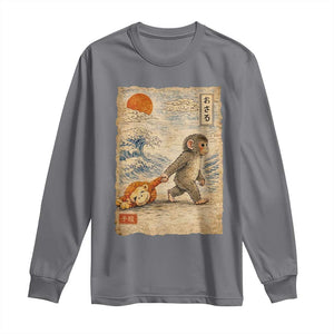 Baby Punch the Monkey Japanese Style Graphic Long Sleeve Shirt Dragging Plush Toy Vintage Art Gift TS02 Charcoal Print Your Wear
