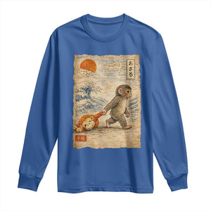 Baby Punch the Monkey Japanese Style Graphic Long Sleeve Shirt Dragging Plush Toy Vintage Art Gift TS02 Royal Blue Print Your Wear