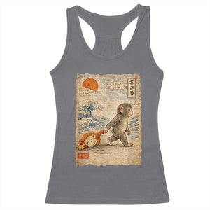 Baby Punch the Monkey Japanese Style Graphic Racerback Tank Top Dragging Plush Toy Vintage Art Gift TS02 Charcoal Print Your Wear
