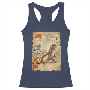 Baby Punch the Monkey Japanese Style Graphic Racerback Tank Top Dragging Plush Toy Vintage Art Gift TS02 Navy Print Your Wear
