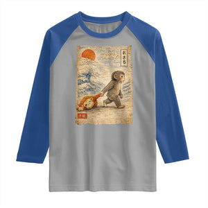 Baby Punch the Monkey Japanese Style Graphic Raglan Shirt Dragging Plush Toy Vintage Art Gift TS02 Sport Gray Royal Print Your Wear