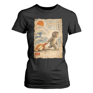 Baby Punch the Monkey Japanese Style Graphic T Shirt For Women Dragging Plush Toy Vintage Art Gift TS02 Black Print Your Wear