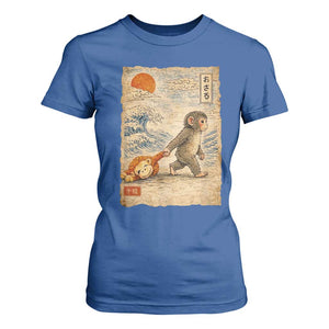 Baby Punch the Monkey Japanese Style Graphic T Shirt For Women Dragging Plush Toy Vintage Art Gift TS02 Royal Blue Print Your Wear