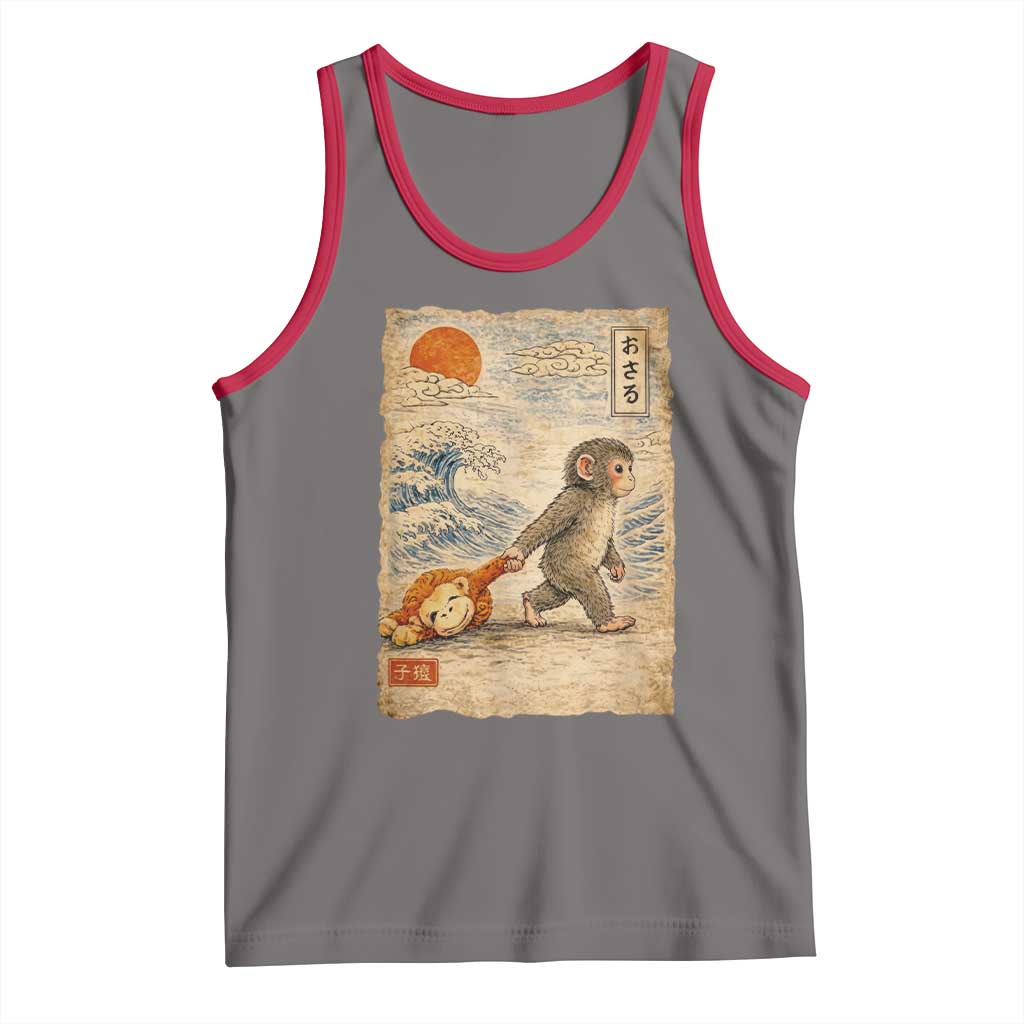 Baby Punch the Monkey Japanese Style Graphic Tank Top Dragging Plush Toy Vintage Art Gift TS02 Deep Heather Red Print Your Wear