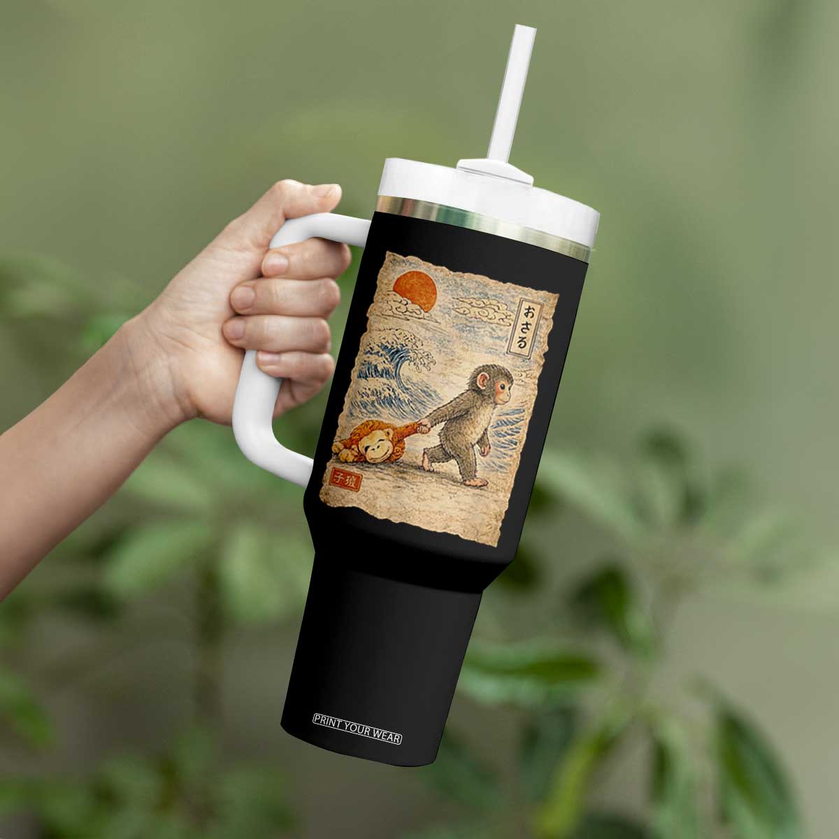 Baby Punch the Monkey Japanese Style Graphic Tumbler With Handle Dragging Plush Toy Vintage Art Gift TS02 Print Your Wear