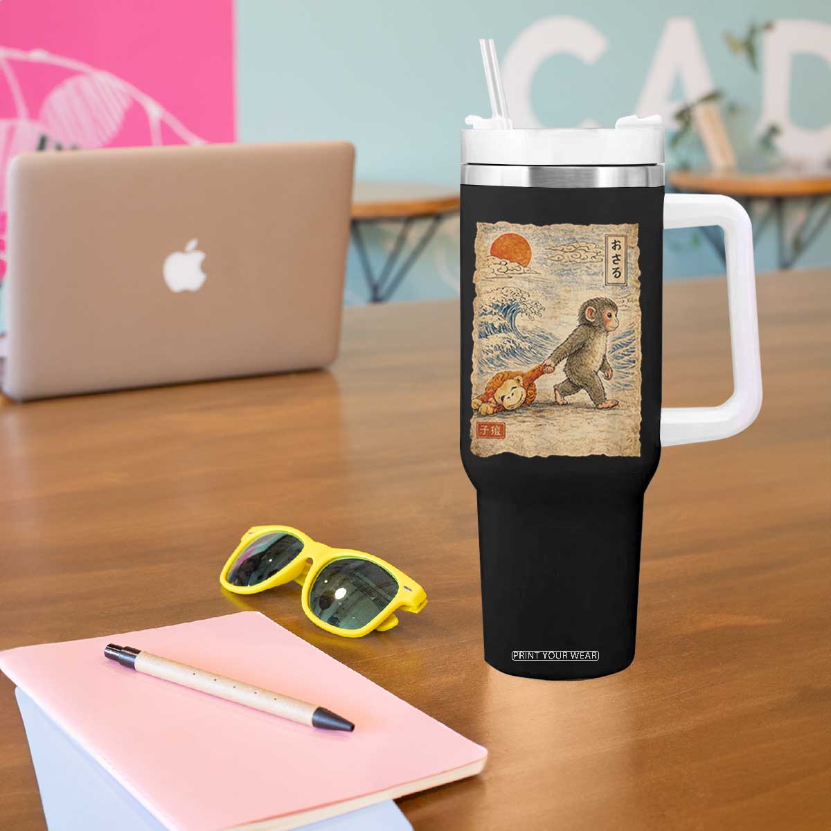 Baby Punch the Monkey Japanese Style Graphic Tumbler With Handle Dragging Plush Toy Vintage Art Gift TS02 Print Your Wear