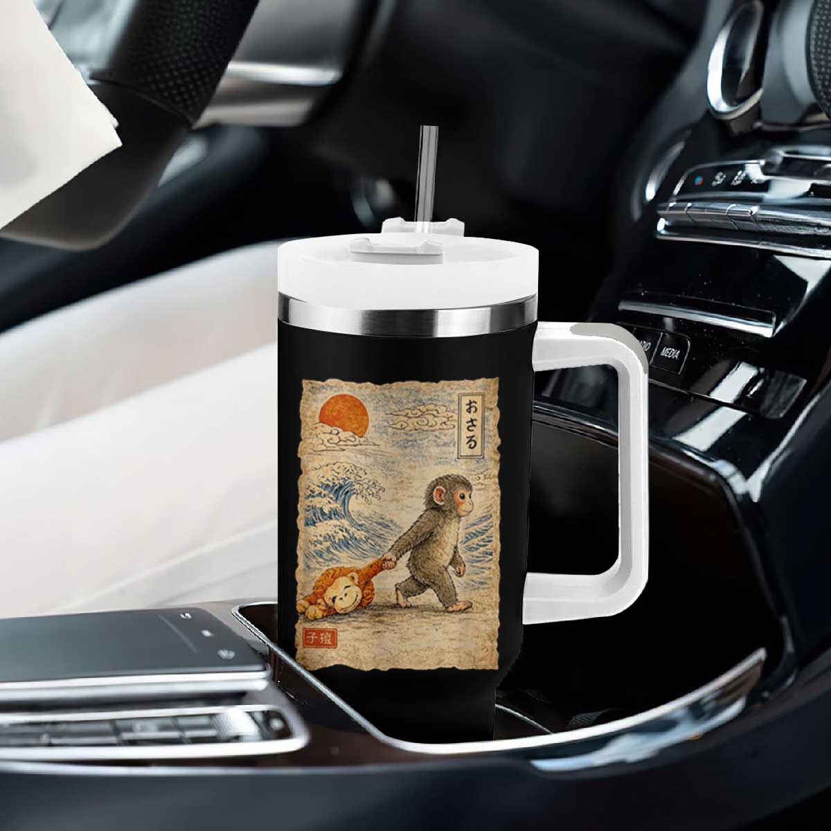 Baby Punch the Monkey Japanese Style Graphic Tumbler With Handle Dragging Plush Toy Vintage Art Gift TS02 Print Your Wear