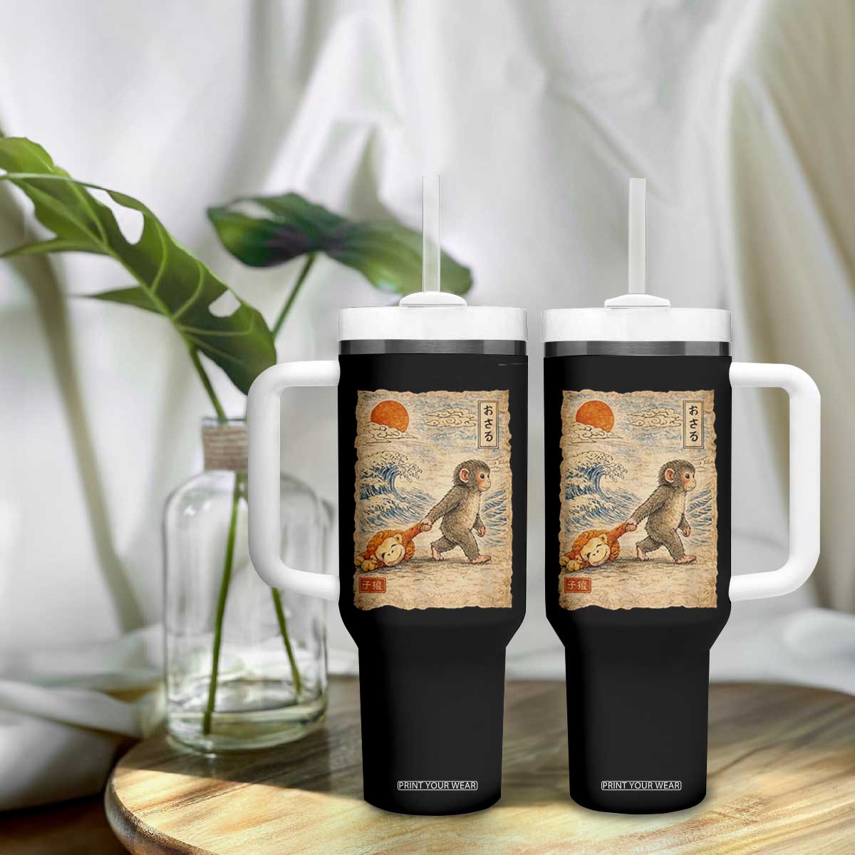 Baby Punch the Monkey Japanese Style Graphic Tumbler With Handle Dragging Plush Toy Vintage Art Gift TS02 Print Your Wear