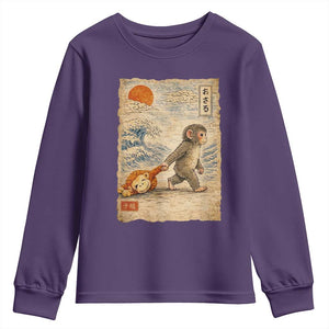 Baby Punch the Monkey Japanese Style Graphic Youth Sweatshirt Dragging Plush Toy Vintage Art Gift TS02 Purple Print Your Wear