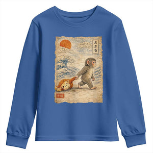 Baby Punch the Monkey Japanese Style Graphic Youth Sweatshirt Dragging Plush Toy Vintage Art Gift TS02 Royal Blue Print Your Wear