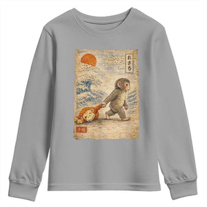 Baby Punch the Monkey Japanese Style Graphic Youth Sweatshirt Dragging Plush Toy Vintage Art Gift TS02 Sport Gray Print Your Wear