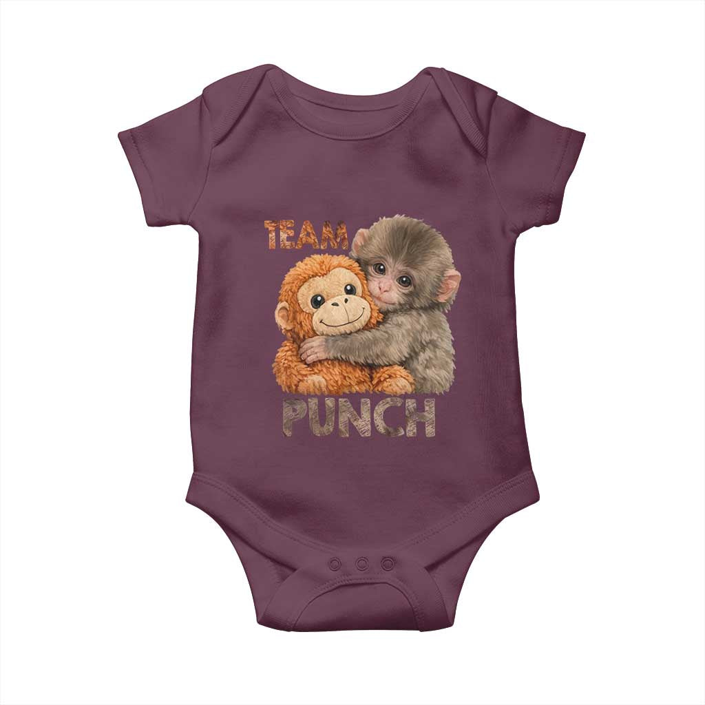 Team Punch Viral Baby Monkey Baby Onesie Cute Monkey Hugging Plush Toy Internet Trend Gift TS02 Maroon Print Your Wear