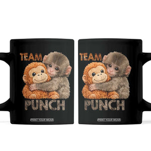 Team Punch Viral Baby Monkey Coffee Mug Cute Monkey Hugging Plush Toy Internet Trend Gift TS02 Black Print Your Wear
